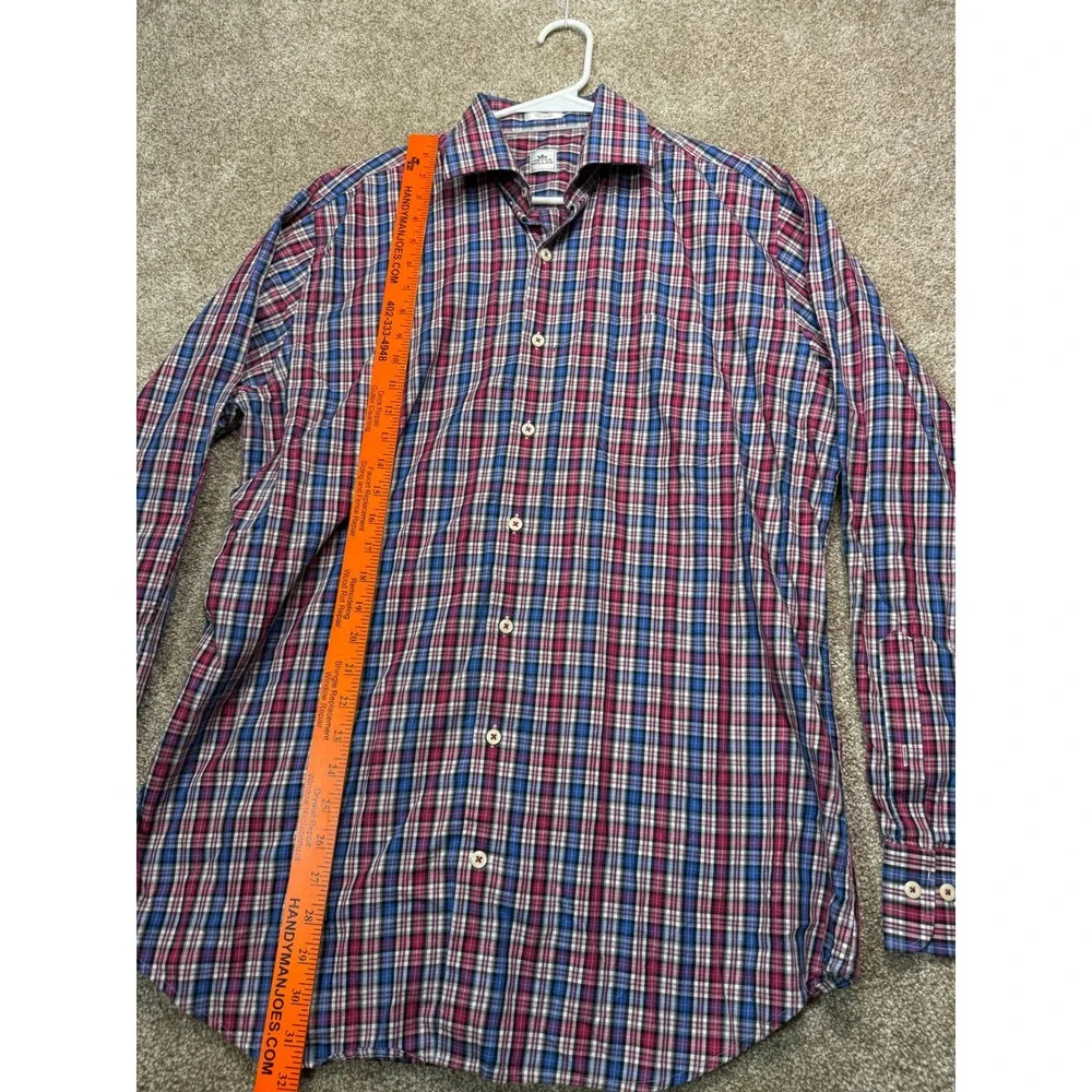 Peter Millar Crown Mens Large Plaid Button‎ Down Shirt Blue Pink Long Sleeve